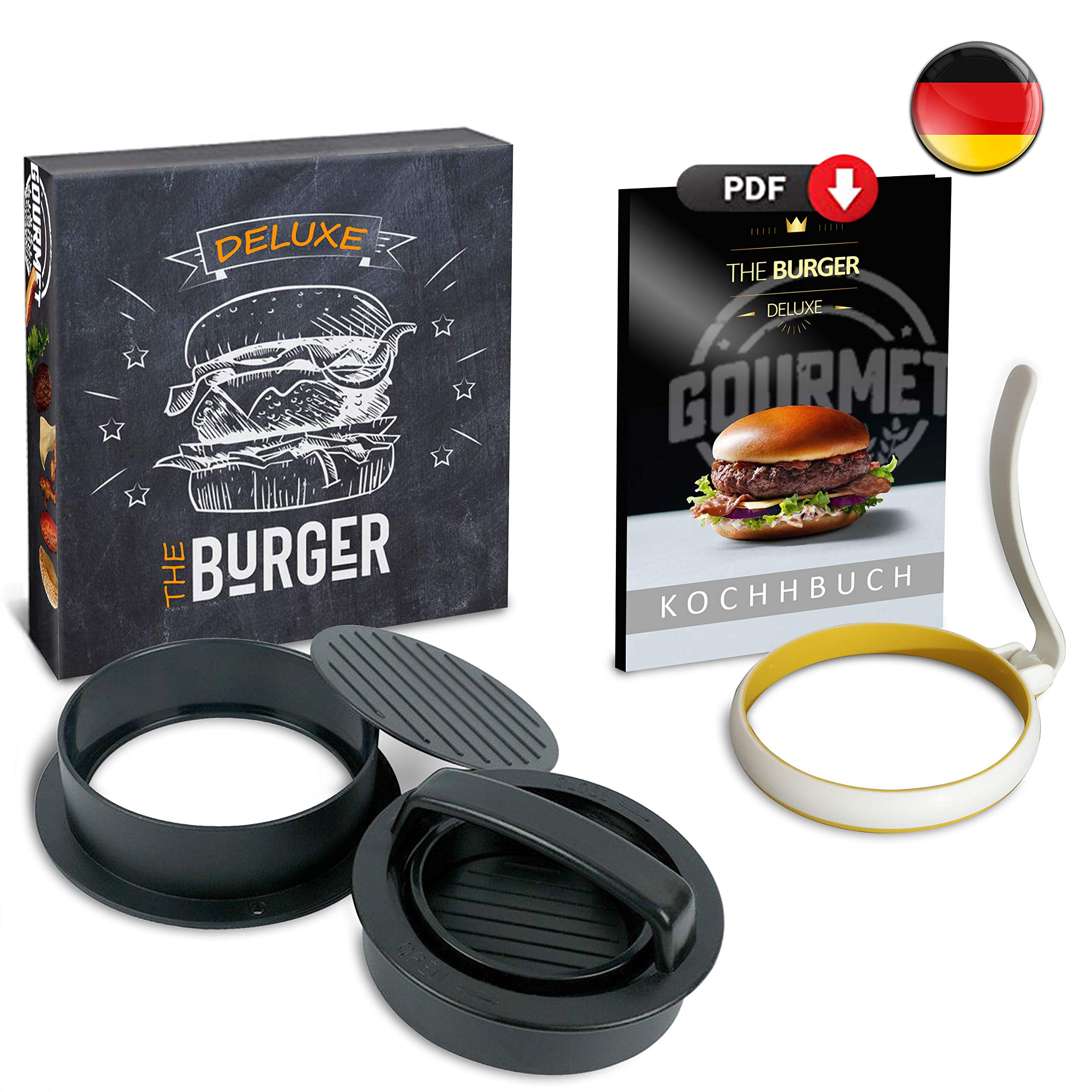 Burger Press Burger Pattie Press Hamburger Press with Patty Press Civil Press Mini Burger Mirror Mould One Burger Set for Patty Maker with Fried Egg Mould and Cookbook Gourmet in German