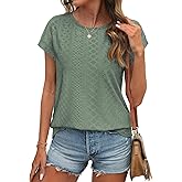 ATHMILE Tops for Women Trendy Short Sleeve Shirts Dressy Casual Cap Blouses with Curved Hem Summer Clothing