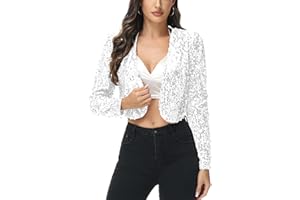 Anna-Kaci Womens Shiny Sequin Long Sleeve Glitter Cropped Blazer Bolero Shrug