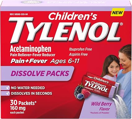 Amazon Com Children S Tylenol Dissolve Powder Packets With 160 Mg Acetaminophen Wild Berry 30 Ct Health Personal Care