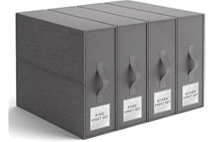 PARANTA Sheet Organizers and Storage of 4 Pack, Bed Sheet Organizer for Closet Storage, Foldable Bedding Organizing Containers for Blanket Duvet Cover flannel Sheets (Queen or King Size) Grey