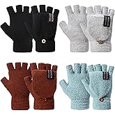 SATINIOR 4 Pairs Fingerless Gloves for Women Warm Mittens with Cover Convertible Knitted Mittens for Winter Cold Weather (Classic Colors)