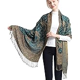 Ciormis Two Tone Silky Paisley Pashmina Shawl Scarf,Soft Women's Rave Jacquard Pashminas Wrap Scarves