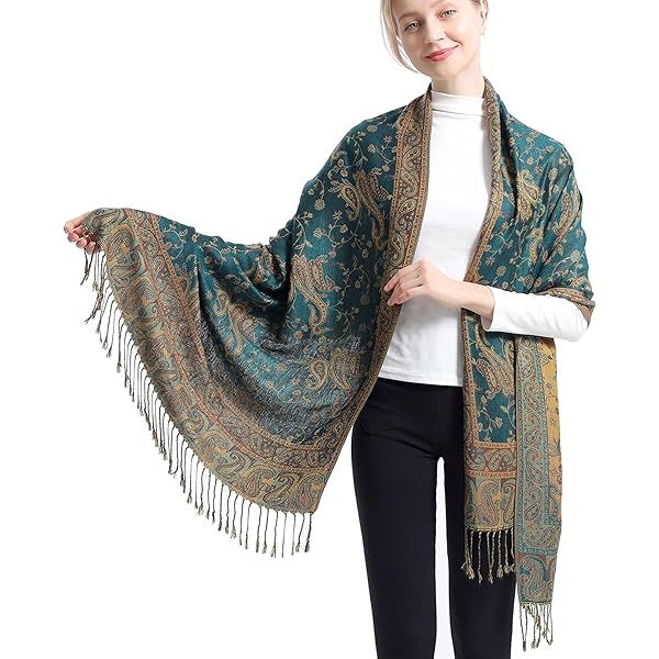 Turquoise Cashmere Scarf Women's Pashmina Scarf Wrap Shawl Paisley