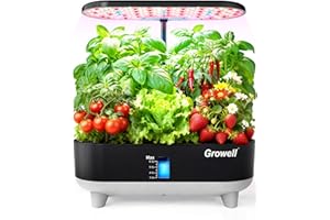 Growell Hydroponics Growing System Kit, 16 Pods, Vertical 8L Indoor Gardening System for Herb Vegetable Fruit, with LED Grow Light, Smart Water Circulation, 3 Light Modes & 2 Timer, Black