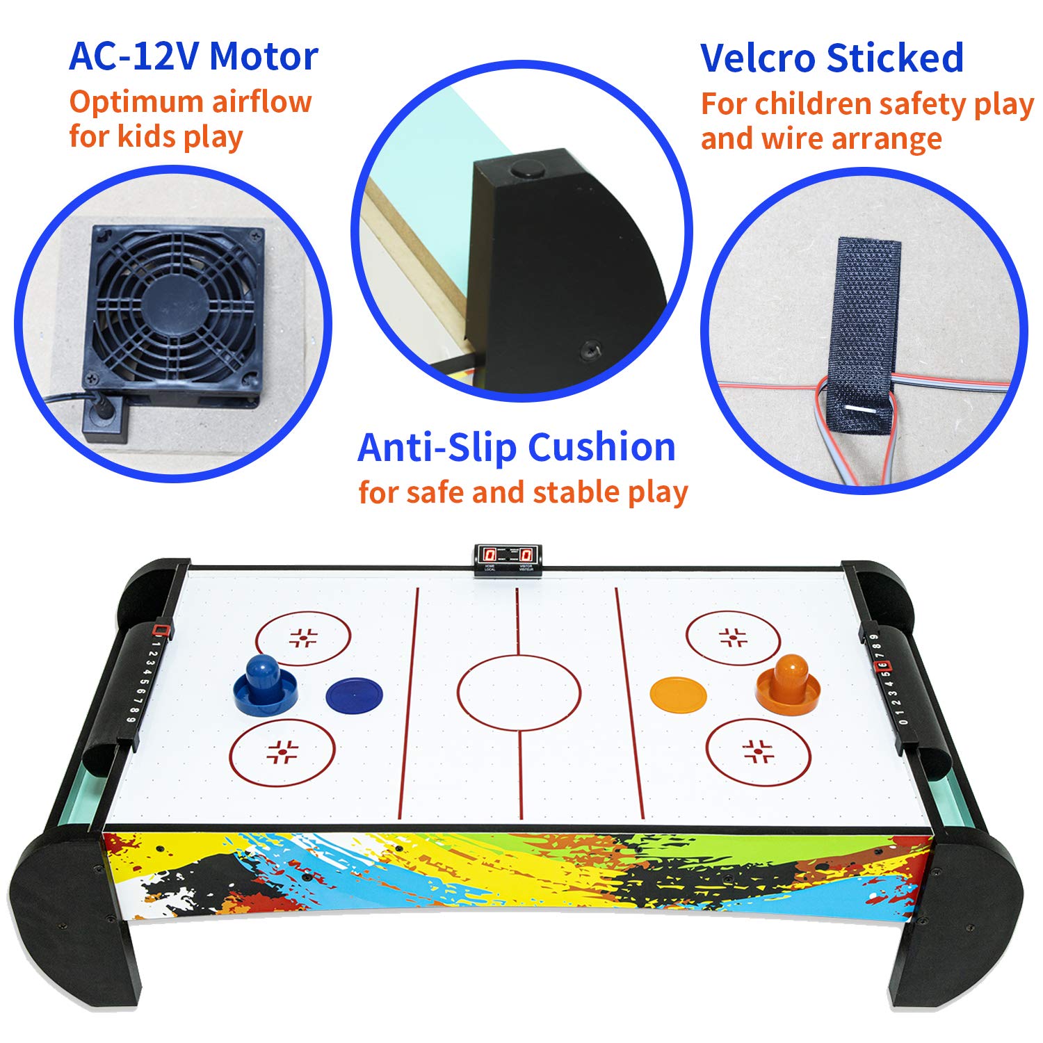 Air Hockey Table for Kids | Tabletop Air Hockey for Children, Girls, Boys, Teens with Air Hockey Pucks and Paddles, Electronic Fans