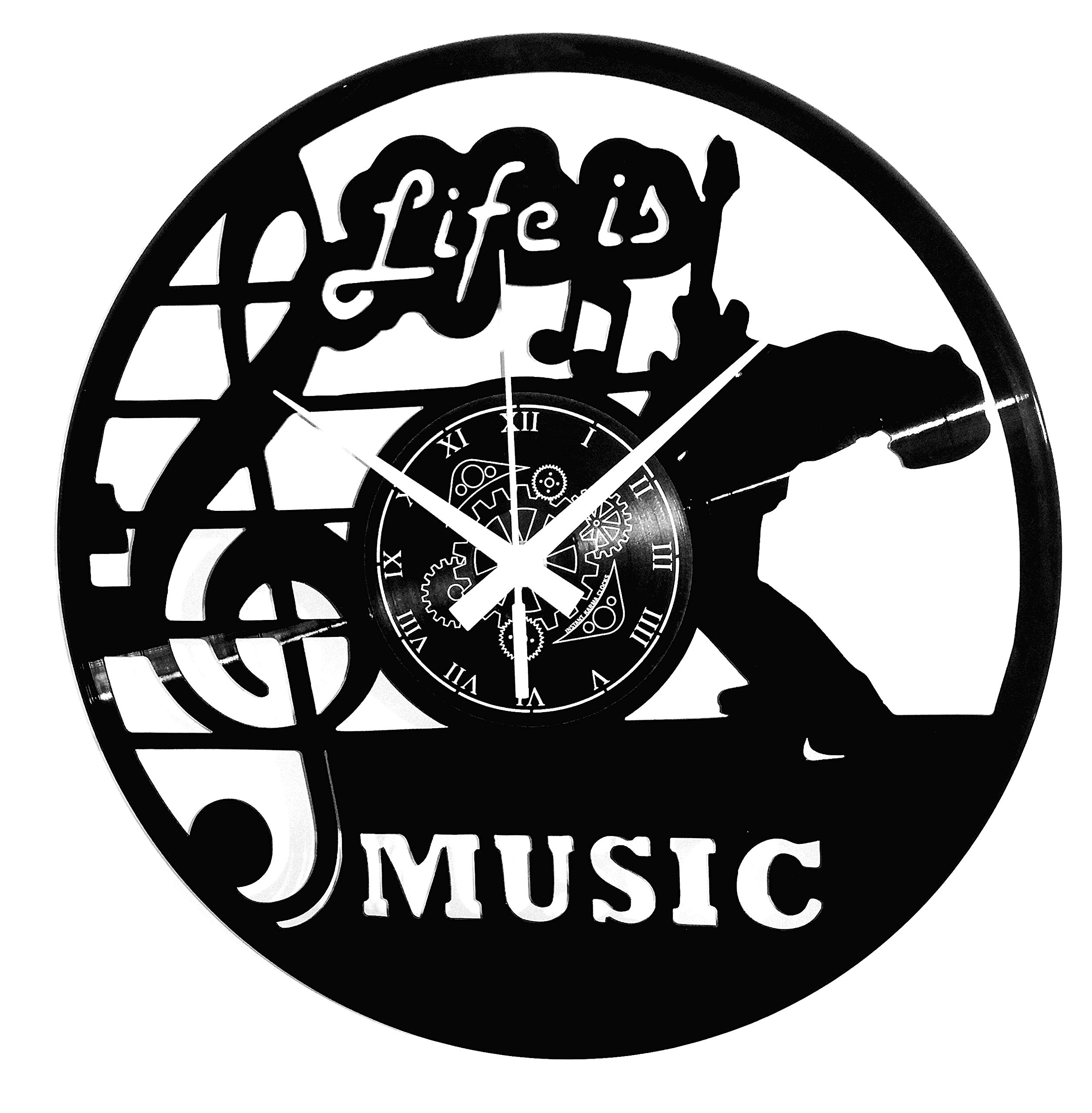 Instant Karma Clocks | Life is Music Wall Clock | Inspirational Music Decor for Musicians and Artists | Silent Quartz Movement | Gift Idea for Music Lovers and Creatives