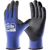 COOLJOB 12/60 Pairs Safety Work Gloves Pack Bulk with Grip PU Coating, 13 Gauge Seamless Knit Gloves with Polyurethane Dipped for Warehouse Working, Breathable Lightweight for Men Women, Blue Large