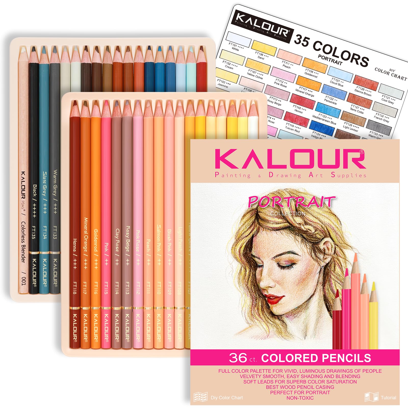 KALOUR PDAS 36 Skin Tones Colouring Pencils Portrait Set Oil Based Prefabricated Drawing Pencils for Beginners Adults Artist Colouring Book Drawing Sketching Art Project with Light Fastness Ratings