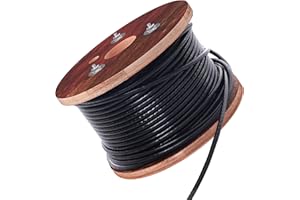 Houseables Coated Wire Cable, Vinyl Coated Wire Rope, 1/4 Steel Cable (OD), 0.149" ID, 7x7 Braided Strands, Metal Rope, Galvanized Steel, Clothes Line, Clothesline, Aircraft, Tension, Black, 250 Feet