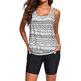 Talisea Womens Tankini with Shorts - Two Piece Swimsuit with 2 Pockets 7" Long Boy-Leg Shorts Blouson Athletic Bathing Suit