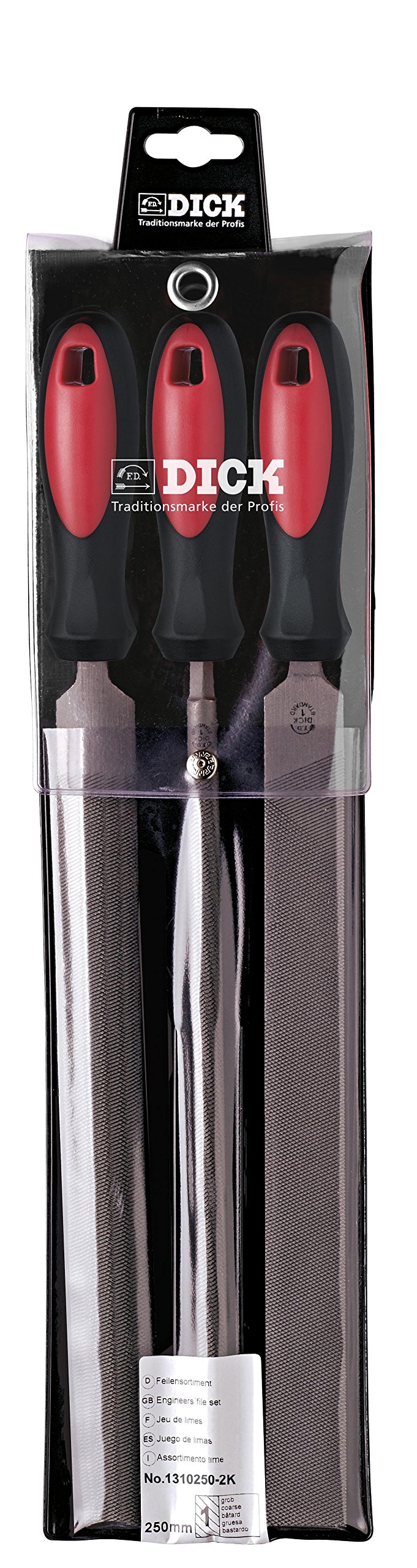 F. DICK File Set 3 Pieces 250 mm (Files for General Work, Cut 1, Steel, Iron, Non-Ferrous Metal) 1310250-2K