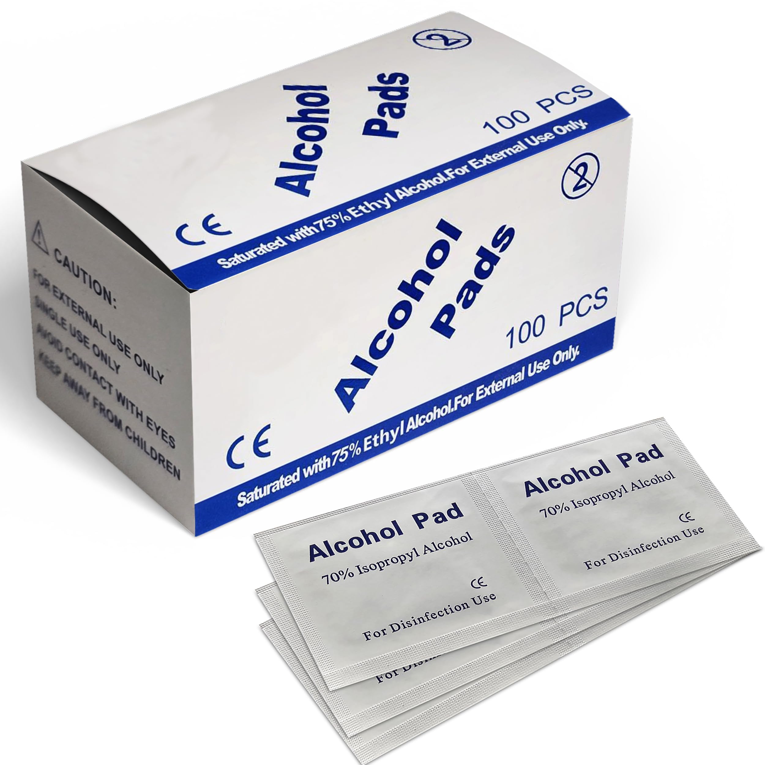 YNR 70% Alcohol Pre-Injection Isopropyl Wipes - Individually Wrapped First Aid Skin Cleaning Easy-Tear Sachet Wipes (100PCS)