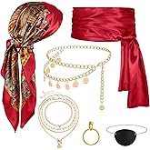 Pirate Accessories for Women Captain Pirate Costume Women with Head Scarf Sash Chain Belt Necklace Eye Patch Party Outfit