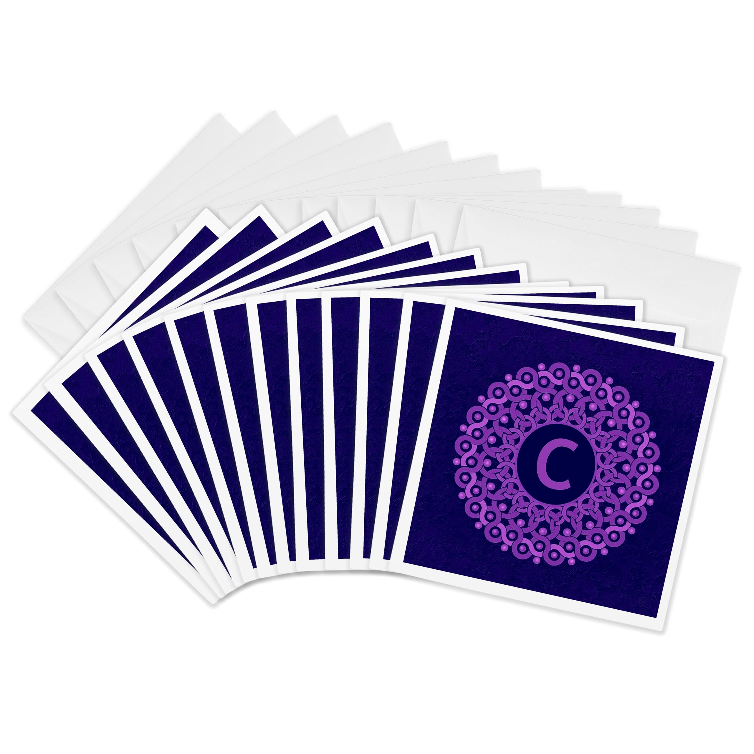 3Drose Monogram C Lilac and Rich Purple Mandala on Deep Royal Purple Muted Grunge Damask - Greeting Cards, 6 by 6-inches, Set of 12 (gc_32195_2)