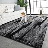 TWINNIS Super Soft Shaggy Rugs Fluffy Carpets, 5x8 Feet, Indoor Modern Plush Area Rugs for Living Room Bedroom Kids Room Nursery Home Decor, Upgrade Anti-Skid Rectangular Fuzzy Rug, Black Gray