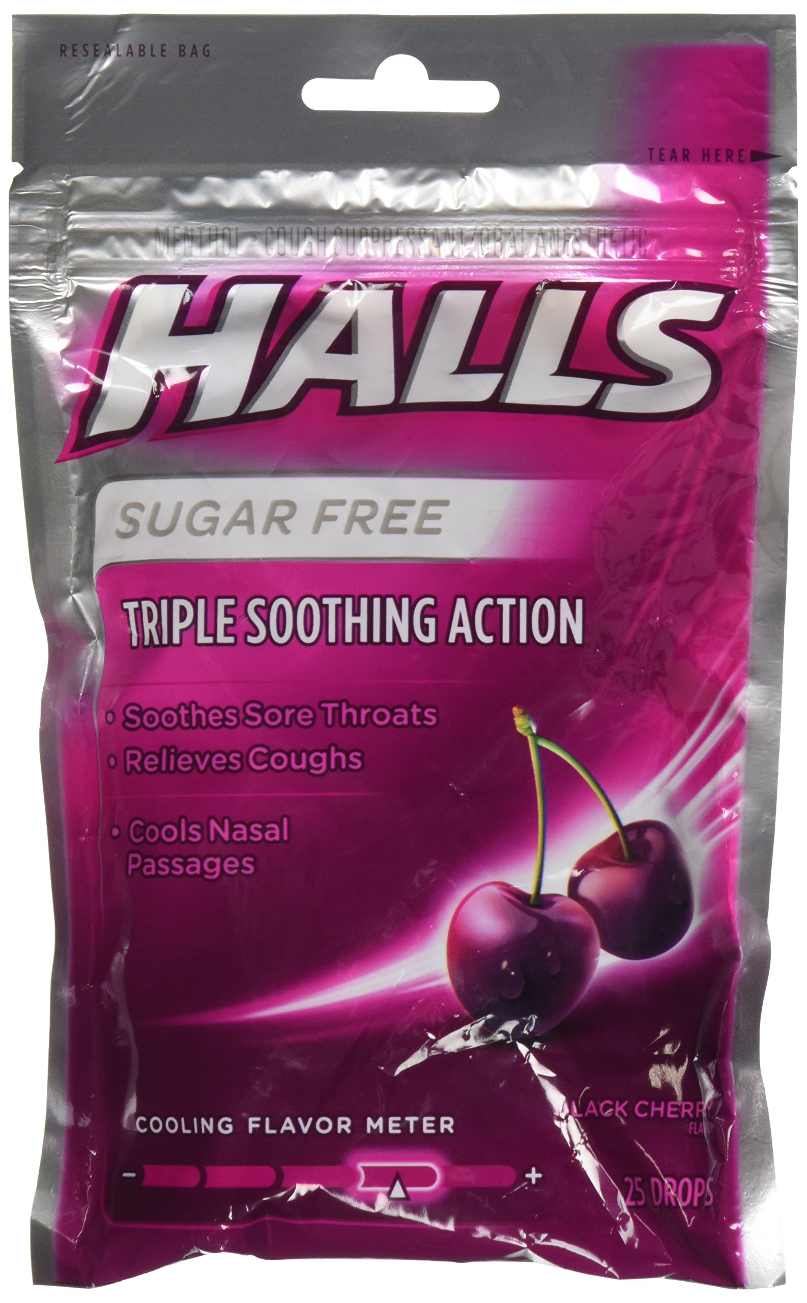 Halls Cos5 Sugar Free Black Cherry Flavor of Triple Soothing Action Fast Relief Cough