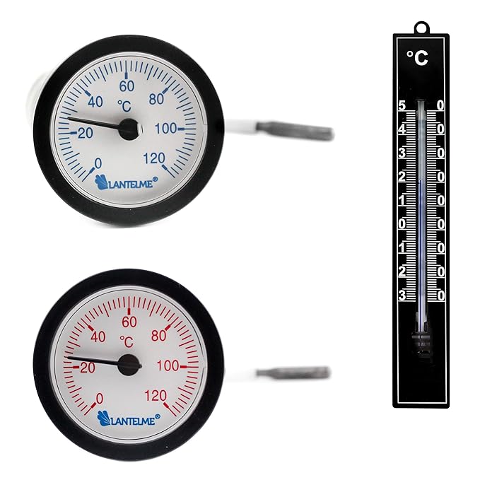 Lantelme 7318 Lantelme 3 tlg. Thermometerset für Warm- Kaltwasser Temperaturanzeige und Analog Thermometer Farbe schwarz
