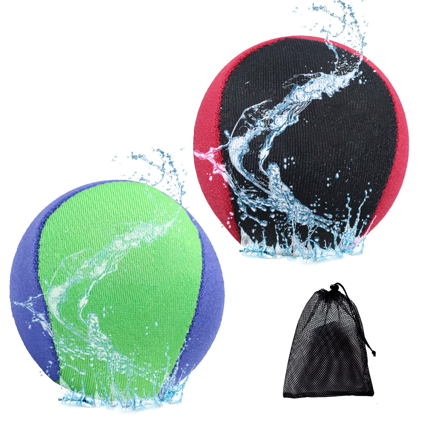 Satiskid 2 Pack Water Bouncing Ball with Net Storage Bag, Soft Quick Drying Water Skipping Balls Funny Pool Skimming Balls Beach Toys Bounce Water Ball for Kids Adults
