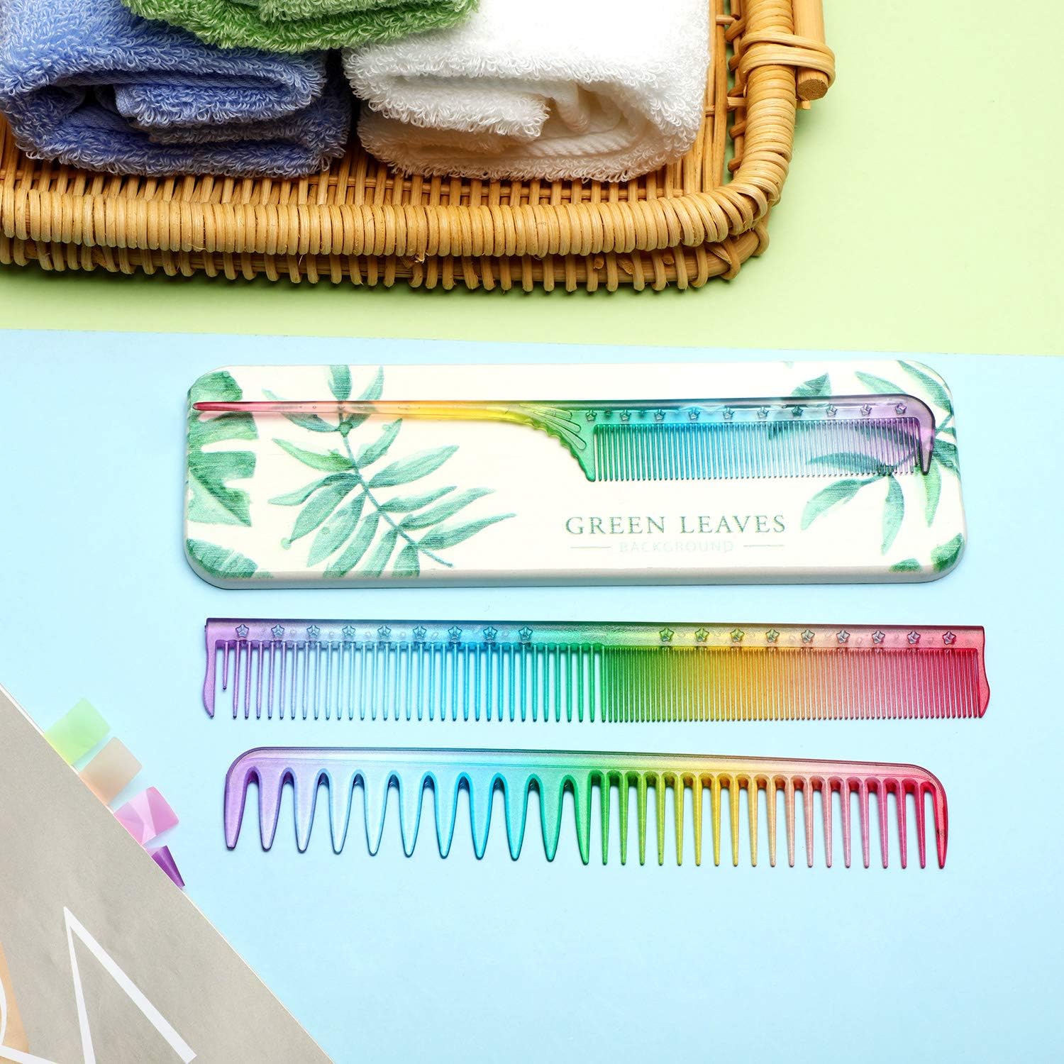 Patelai 3-Piece Rainbow Fine Tooth Comb for Women's Rat Tail Styling Salon Hair Comb Anti-Static Heat-Resistant Hairdressing Tools for Root Teasing - Image 5