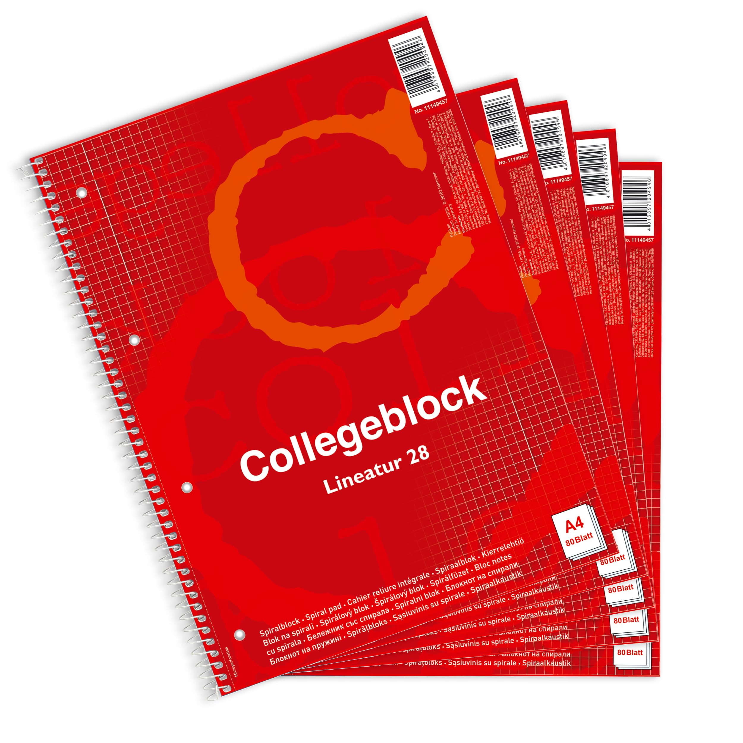 Noname 11149457 Spiral Notebook A4 Squared 80 Sheets Pack of 5