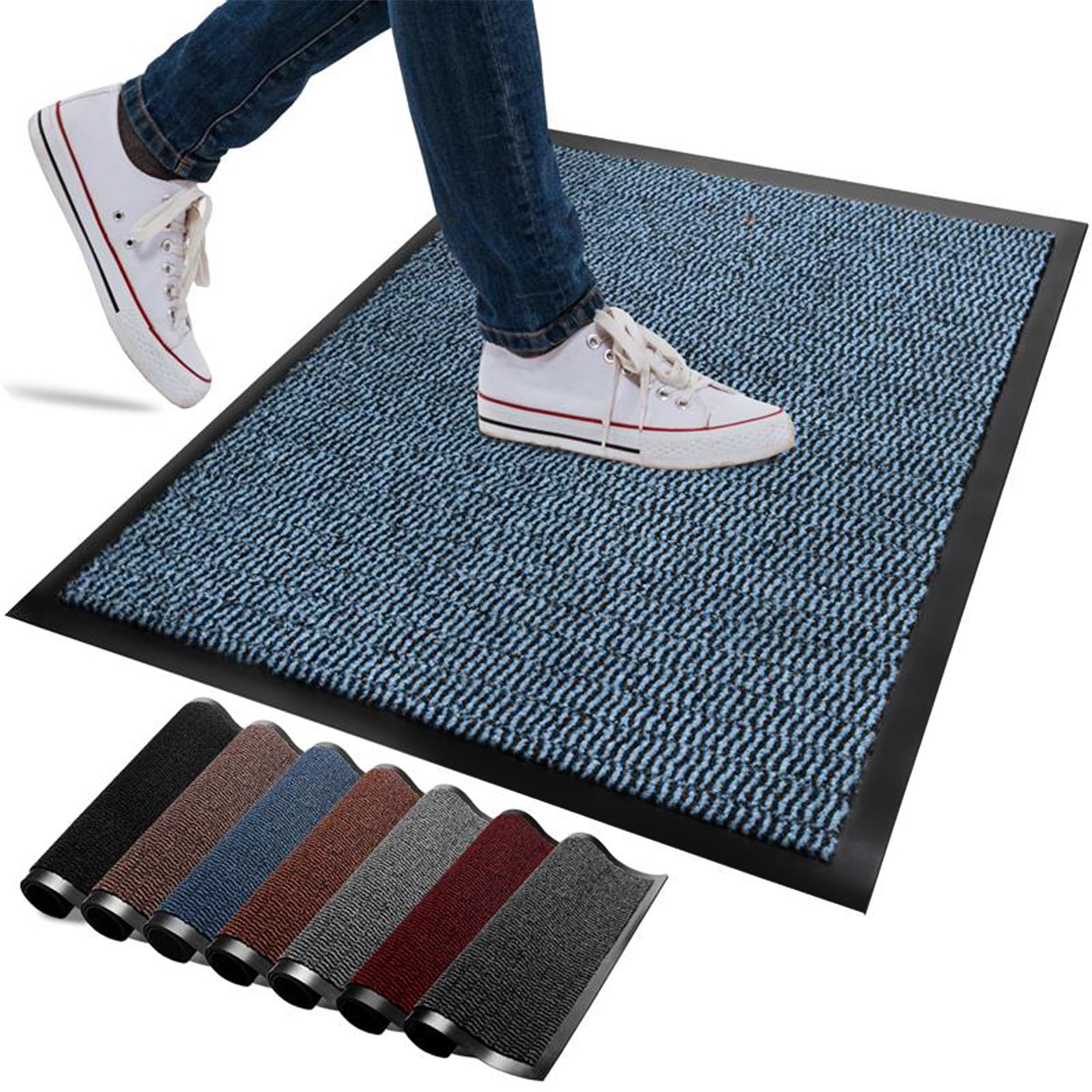 FB FunkyBuys Washable Door Mats Indoor & Outdoor - Non-Slippery Heavy Duty Doormats Indoor - Highly Absorptive Rubber Door Mat - Perfect for Kitchen, Home and Hotel Entrance (Blue, 50x80 CM)