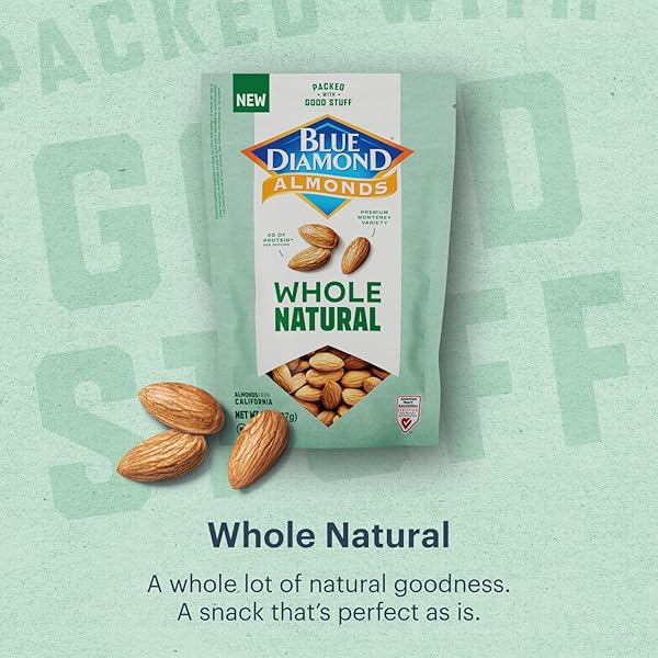 BLUE DIAMOND ALMONDS, PREMIUM WHOLE NATURAL SNACK NUTS NON GMO PERFECT FOR HEALTHY SNACKING WITH 8 GRAMS OF PROTEIN, 8 OUNCE (PACK OF 1)