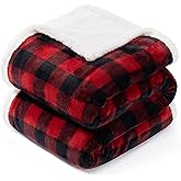 BEAUTEX Christmas Sherpa Fleece Throw Blanket, Super Soft Warm Buffalo Plaid Plush Blankets and Throws, Warm Winter Cozy Fuzzy Blanket for Couch Sofa Bed (Red, 50" x 60")