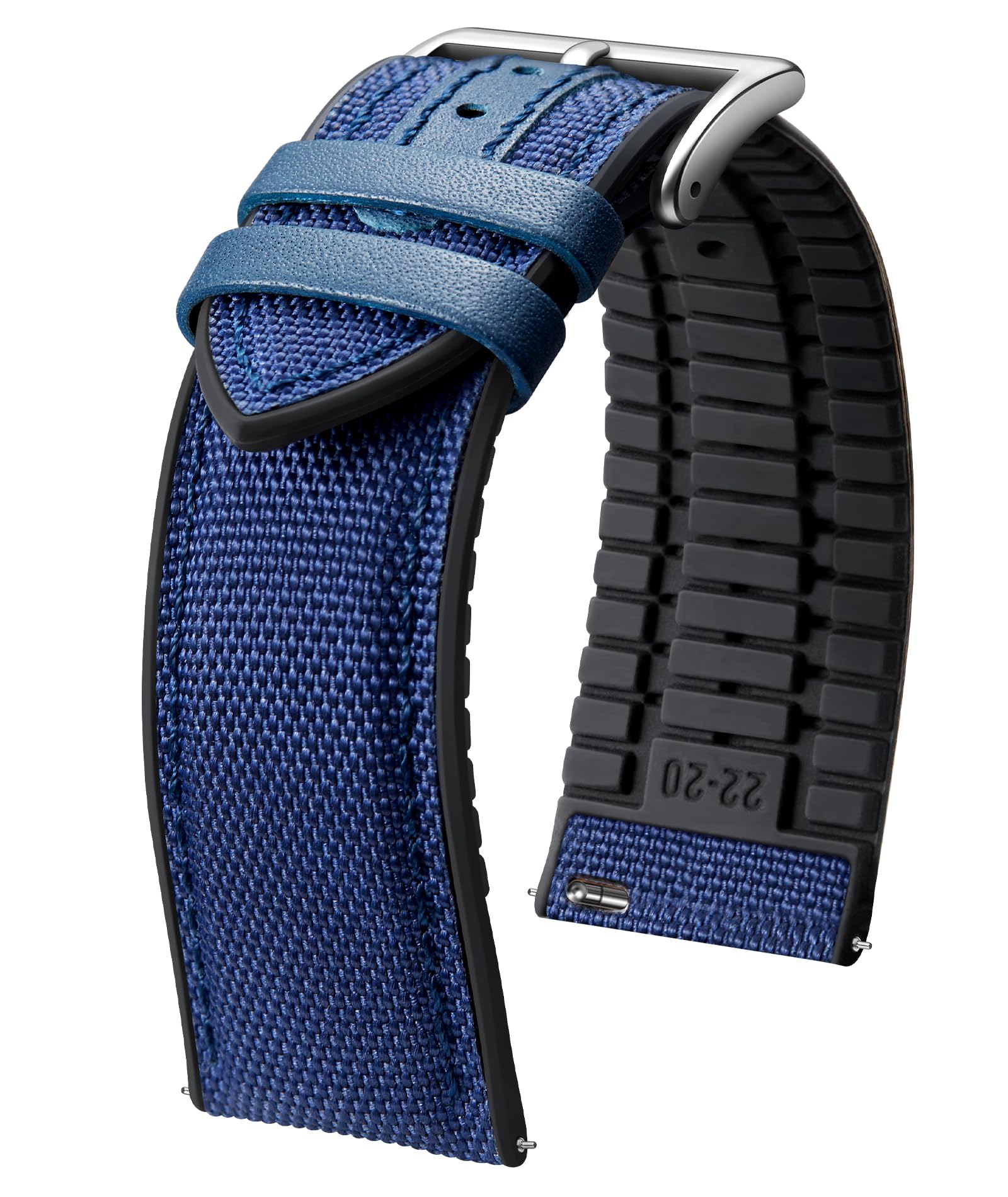 Photo 1 of BINLUN Nylon Silicone Watch Bands 18mm 19mm 20mm 21mm 22mm Quick Release Canvas Rubber Hybrid Watch Strap Replacement Watchband for Men Women 9 Colors Silver/Black Buckle(Dark Blue-Silver,20mm)