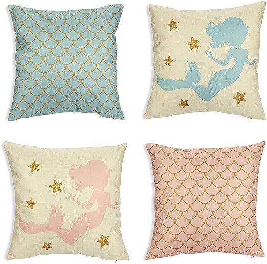 Amazon Com Mermaid Pillow Covers 4 Pack Decorative Couch Throw