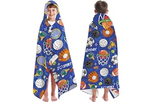 INXENG Kids Bath Towels, Sports Hooded Bath Towels for Boys, Sports Hooded Kids Beach Towel, Super Soft Lightweight Quick Dry Kid Boys Hooded Towel for Swim Beach Pool Bathroom, 50" x 30"