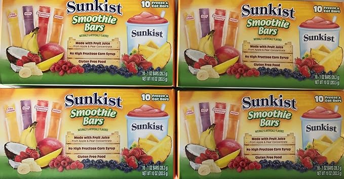 Sunkist Smoothie Bars Gluten Free Frozen Juice Smoothies 40 1 0 Bars 4 10ct Boxes Amazon Com Grocery Gourmet Food