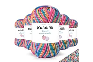Kulahlik 250g(5x50g) Acrylic Yarn for Crochet/Knitting, Colorful Gradient Yarn Thread, 5 Rolls Skeins, Perfect for Any Knitting Crochet and Crafts Mini Project