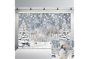 Avezano Winter Photography Backdrop Glitter Snowy Forest Pine Tree Background Snow Christmas Xmas Holiday Party Decor Banner Portrait Studio Booth Photobooth Props 7x5ft