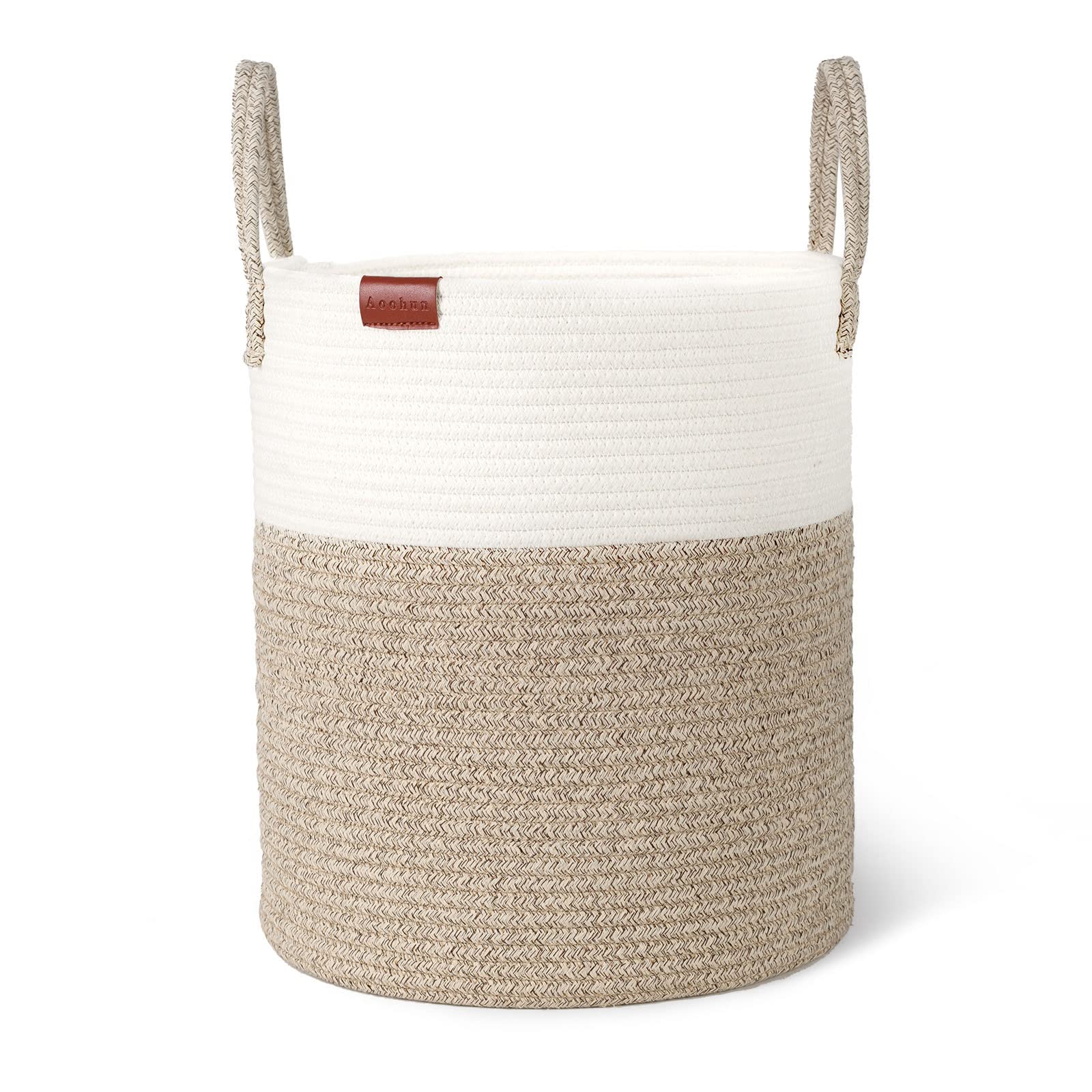 Aoohun Cotton Rope Laundry Basket, Tall Woven Toy Storage Baskets Baby Nursery Laundry Hamper with Handle Desert Large 38 x 42 cm