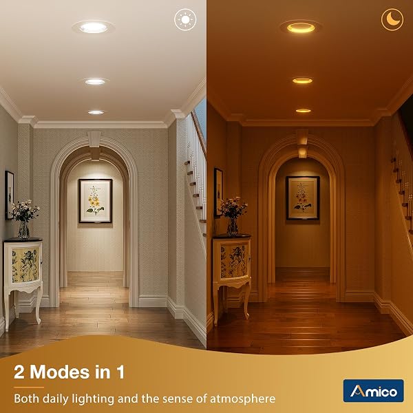 AMICO 12 PACK 6 INCH 5CCT LED RECESSED LIGHTING WITH NIGHT LIGHT, 12.5W=100W, 1000LM CAN LIGHTS WITH BAFFLE TRIM, DIMMABLE, RETROFIT DOWNLIGHT, 2700K/3000K/3500K/4000K/5000K SELECTABLE – ETL & FCC