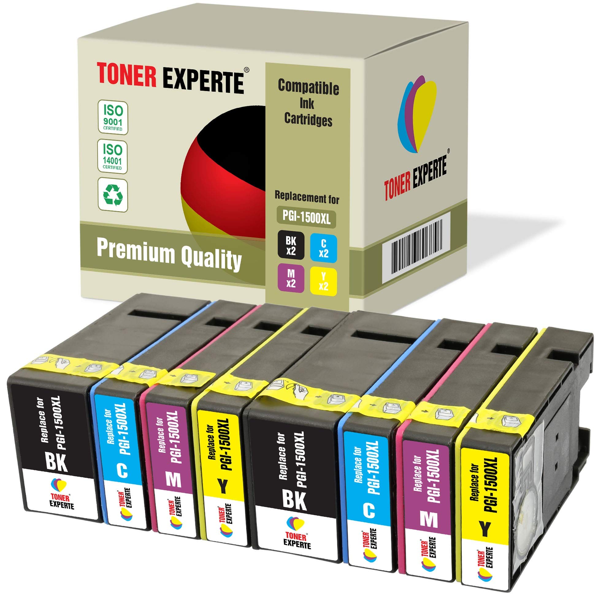 TONER EXPERTE 8 XL Compatible PGI-1500XL Premium Ink Cartridges for MAXIFY MB2050 MB2150 MB2350 MB2750 MB2755 MB2155 (2 Black, 2 Cyan, 2 Magenta, 2 Yellow)