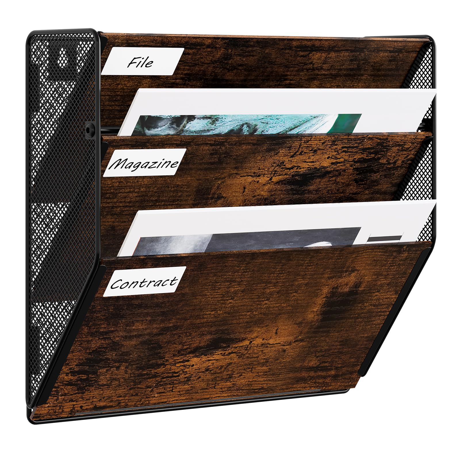 EasyPAG 3 Tier A4 Metal Wood in Tray Assemble Wall Pocket File Holder Mail Organiser Magazine Storage Rack