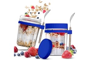 MARKSLE HOME Overnight Oats Containers with Lids - Multi-Functional 16 OZ Overnight Oats Jars - 2 Pack Mason Jars Overnight Oats - Overnight Oats Container Glass - Oatmeal Container - Chia Pudding Jars with Lids