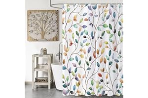 Caheansi Colorful Leaf Shower Curtain, Spring Abstract Watercolor Boho Botanical Floral Leaves Bath Curtain Waterproof Fabric Machine Washable with Hooks, 72" Wx72 L