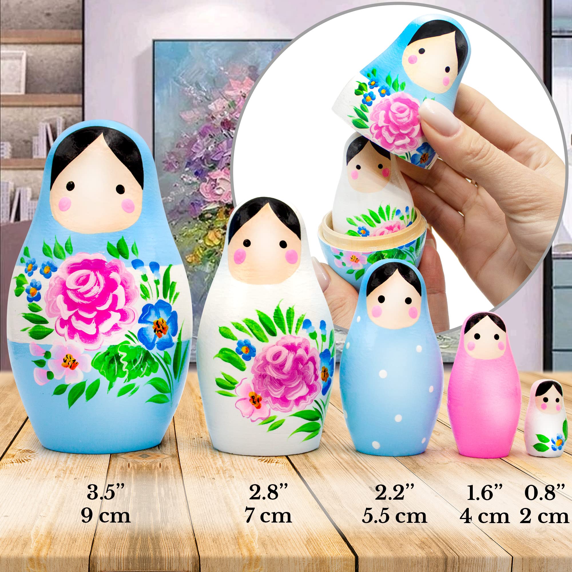 AEVVV Russian Nesting Dolls Set - 5 pc Matryoshka Dolls, Kawaii Room Decor and Desk Accessories