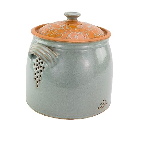 Palatina Werkstatt von Hand gefertigter, glasierter Brottopf/Vorratstopf aus Grauem Steingut (Zwiebeltopf groß)