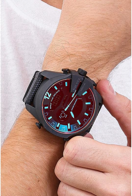 Reloj Mega Chief para Hombre, movimiento Ana-Digi con correa de silicona, acero inoxidable o piel, 51 mm, Negro y espectro