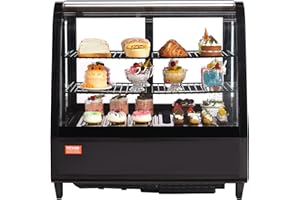 VEVOR 3.5 Cu.Ft Countertop Pastry Case ETL NSF DOE Certified Commercial Display Refrigerator with LED Lighting, Turbo, Frost-Free Air-Cooling, Rear Sliding Door, Curved, Black