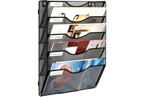 Solinxe Wall Hanging File Holder 5 Pocket Wall Mounted Paper Organizer Magazine File Holder Storage Rack,Black