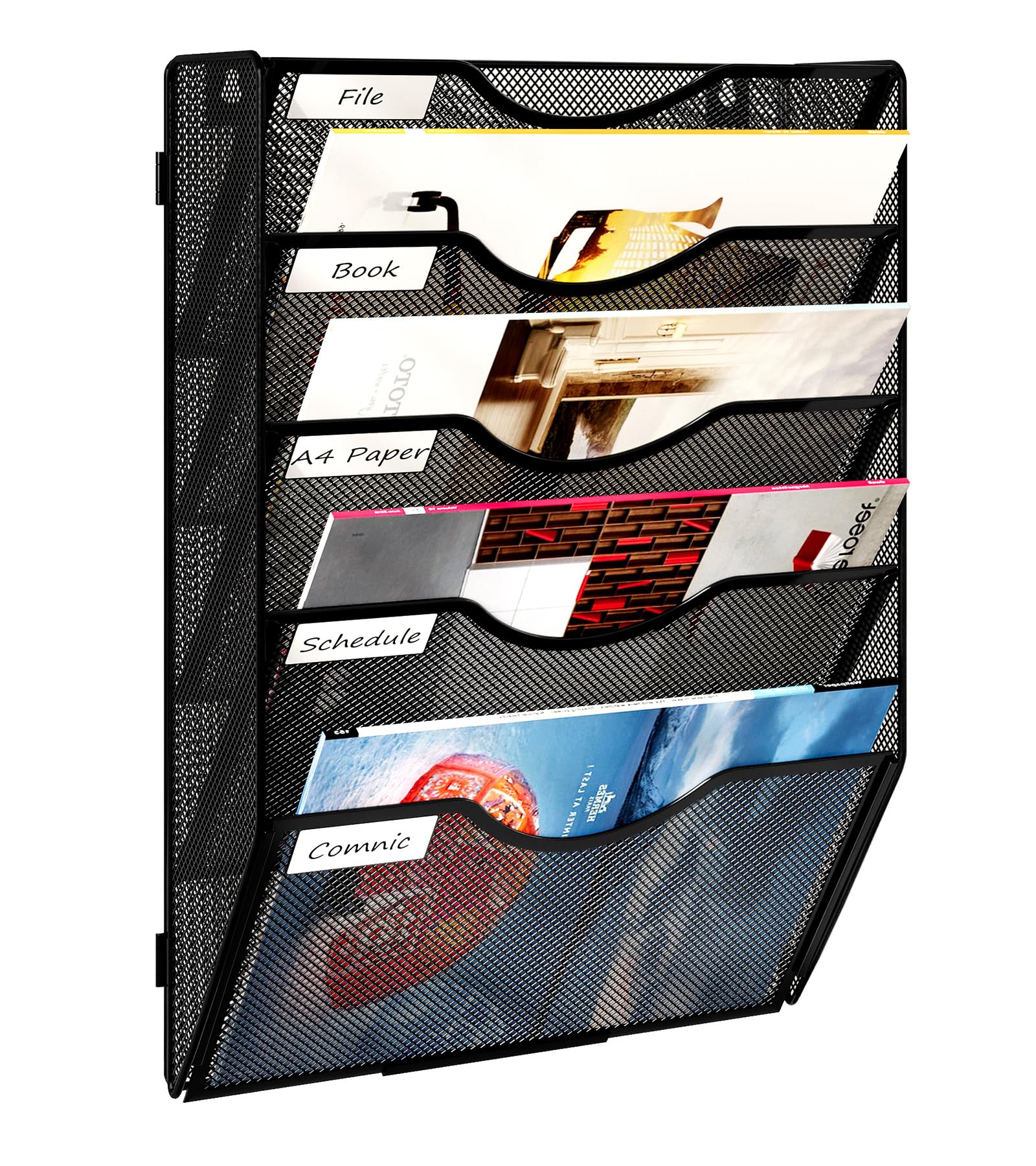 Photo 1 of Solinxe Wall Hanging File Holder 5 Pocket Wall Mounted Paper Organizer Magazine File Holder Storage Rack,Black