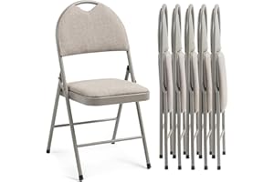 HOMEFUN Folding Chairs with Cushion Padded Foldable Chair 6 Pack Portable and Assembled Fold Dining Seat for Guests Kitchen Office Wedding Party Khaki