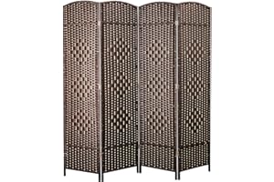 Cocosica Weave Fiber Room Divider, Natural Fiber Folding Privacy Screen with Diamond Double-Weaved & 4 Panel Room Screen Divider Separator for Decorating Bedding, Dining, Study and Sitting Room…