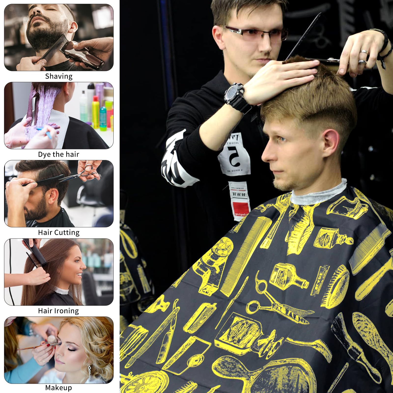 Waterproof Hair Cutting Cape Barber Cape for Men Cape for Hair Cutting with Adjustable Neck Size Neck Strips Neck Duster Set Hair Styling Cape Salon Cape with 100 Count Neck Strip Barber Supplies