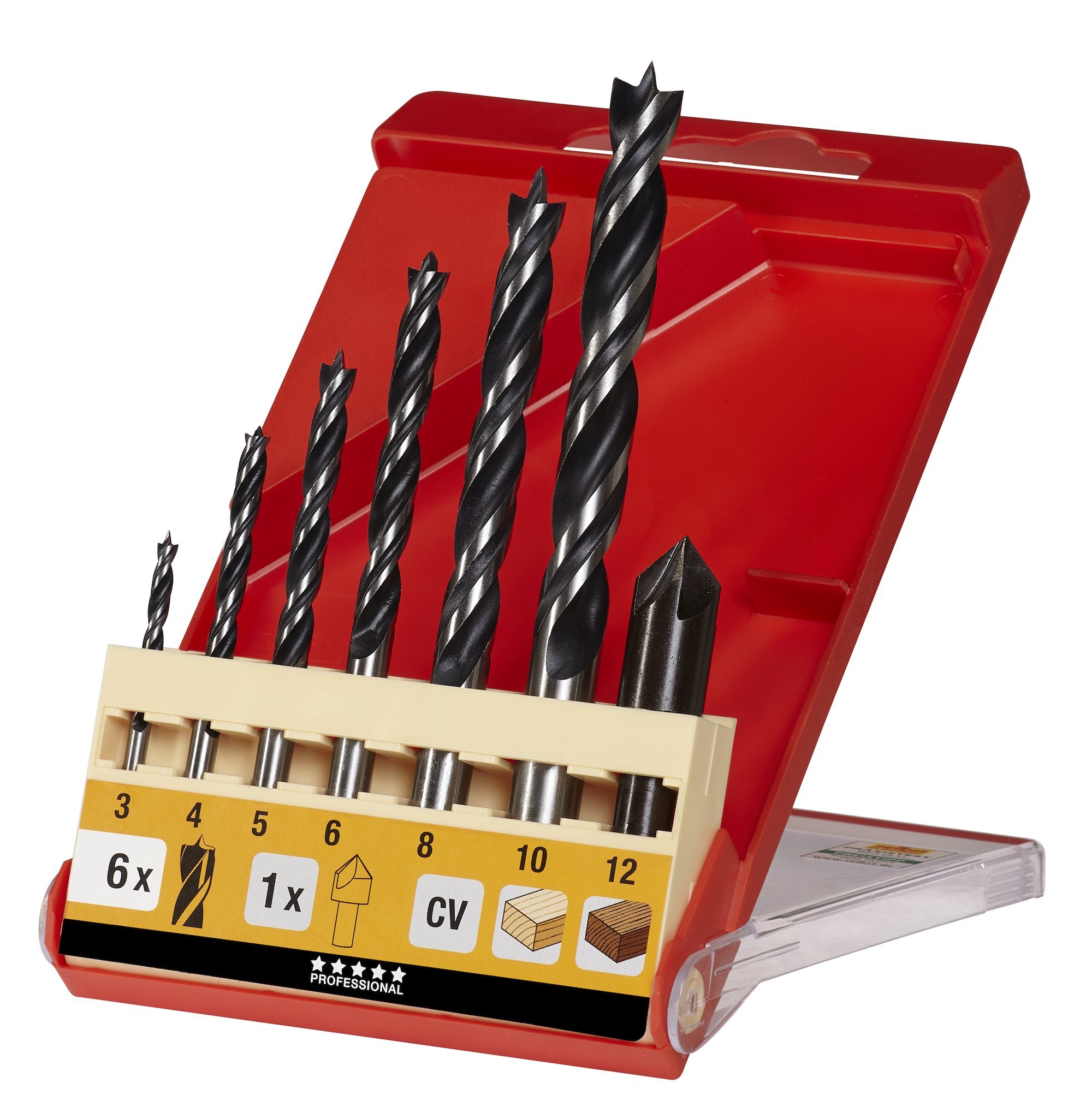 kwb 7-Piece CV Wood Drill Bit Set with Countersink - Precision Drilling for Hardwood and Softwood